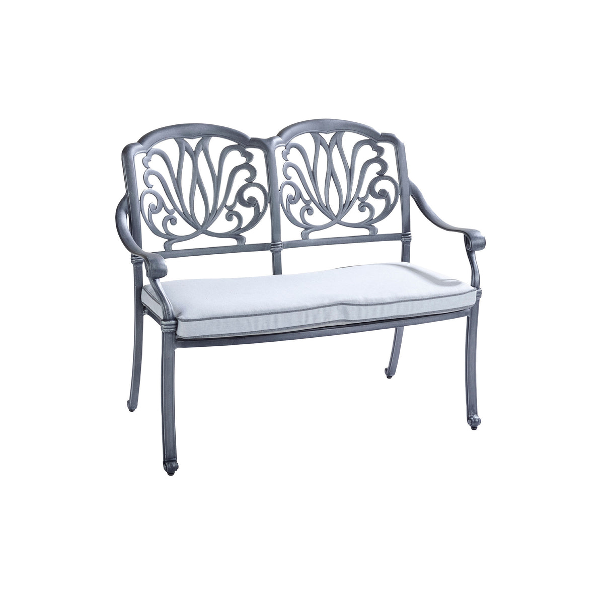 Amalfi 2 Seater Bench Cast Aluminium Riven Grey w/Cushion