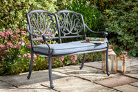 Amalfi 2 Seater Bench Cast Aluminium Riven Grey w/Cushion