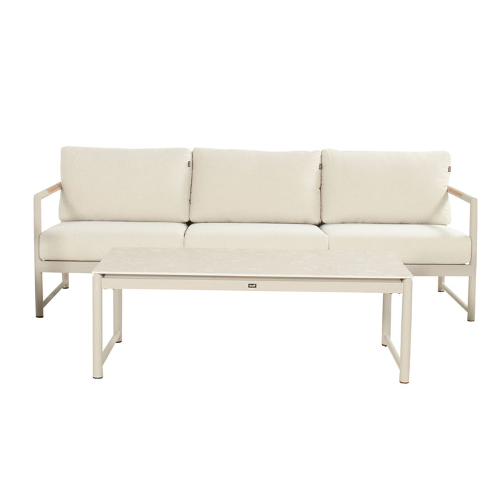 Fontaine 3 Seater Sofa Sand w/Teak Wood Armrest - COMING SPRING 2026