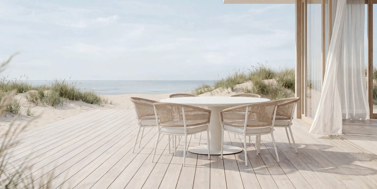 Girona Table Round 150cm & Sienna Chair Lille White