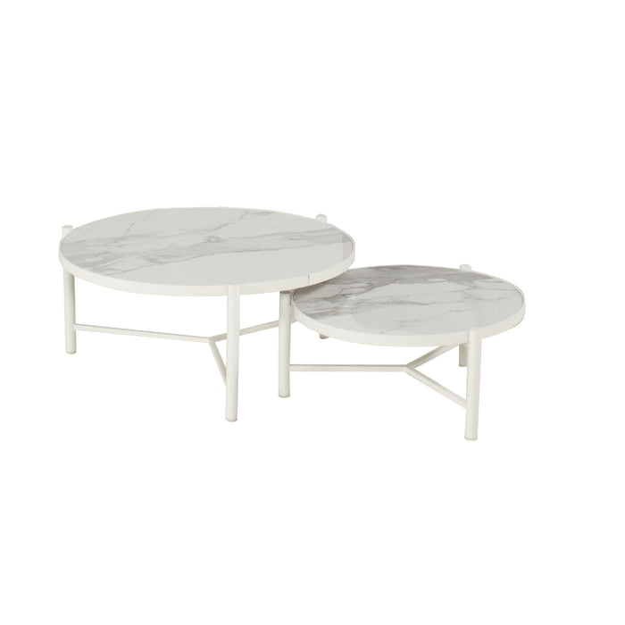 Nika Coffee Table Ø82xH:38cm Alu White w/Glass Top