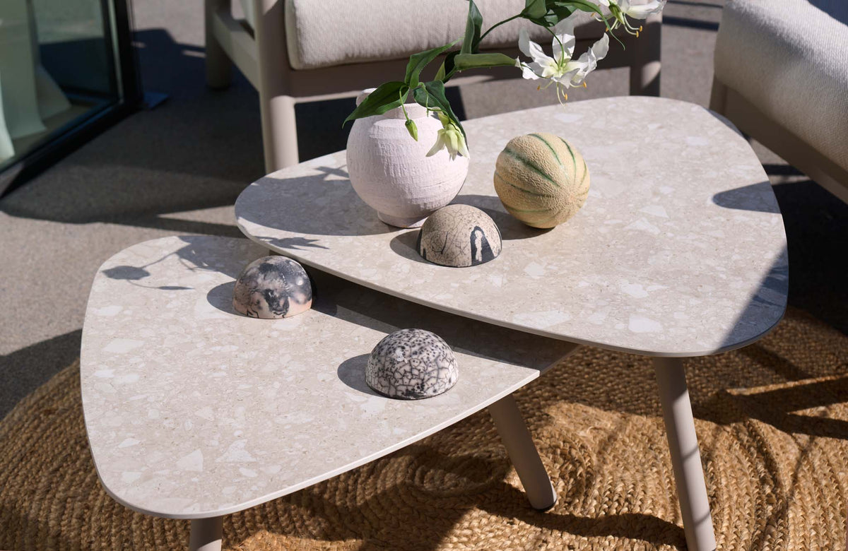 Rana Coffee Tables (Set of 2pcs) Alu Beige w/Ceramic Top  - COMING AGAIN END OF JULY 2026