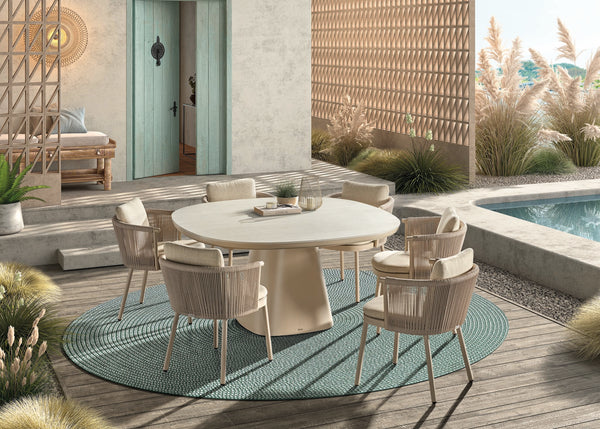 Romero Table 150x150cm Rounded Edge Beige w/Ceramic Top - COMING AGAIN AUG 2026