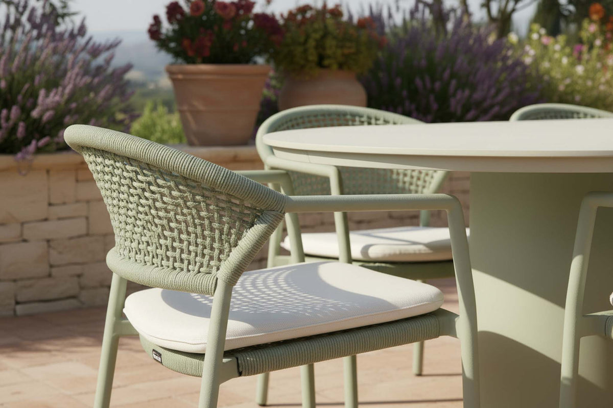 Taragona Stacking Chair Alu Soft Green w/Rope