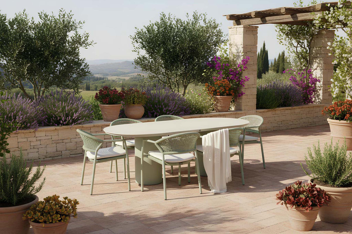 Valencia Table Oval 280x100cm Alu Sand w/Ceramic Top - COMING AGAIN MID OF JULY 2026