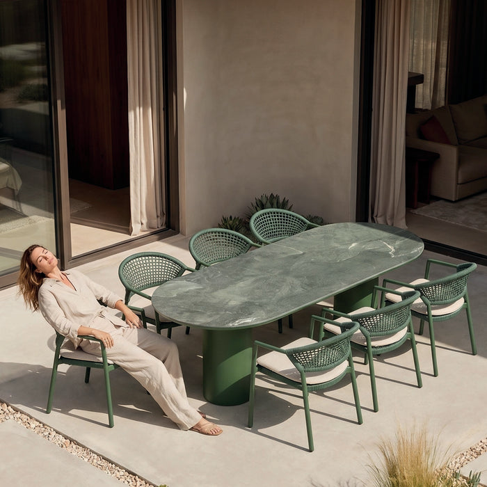 Valencia Table Oval & Taragona Stacking Chair Green