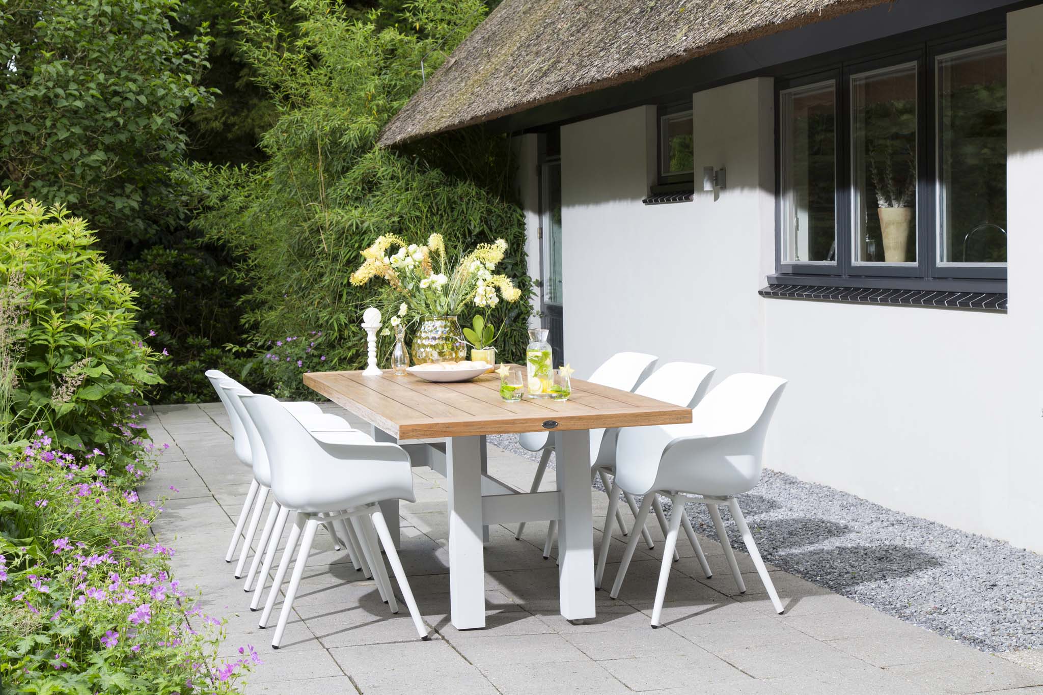 Yasmani Table 300x100cm White w Teak Wood Top Hartman Garden Outdoor Furniture Komodromos Outdoor Garden Furniture